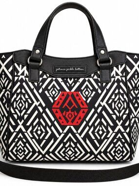 Petunia Pickle Bottom Black White Tribal Print Tote Diaper Bag Crossbody